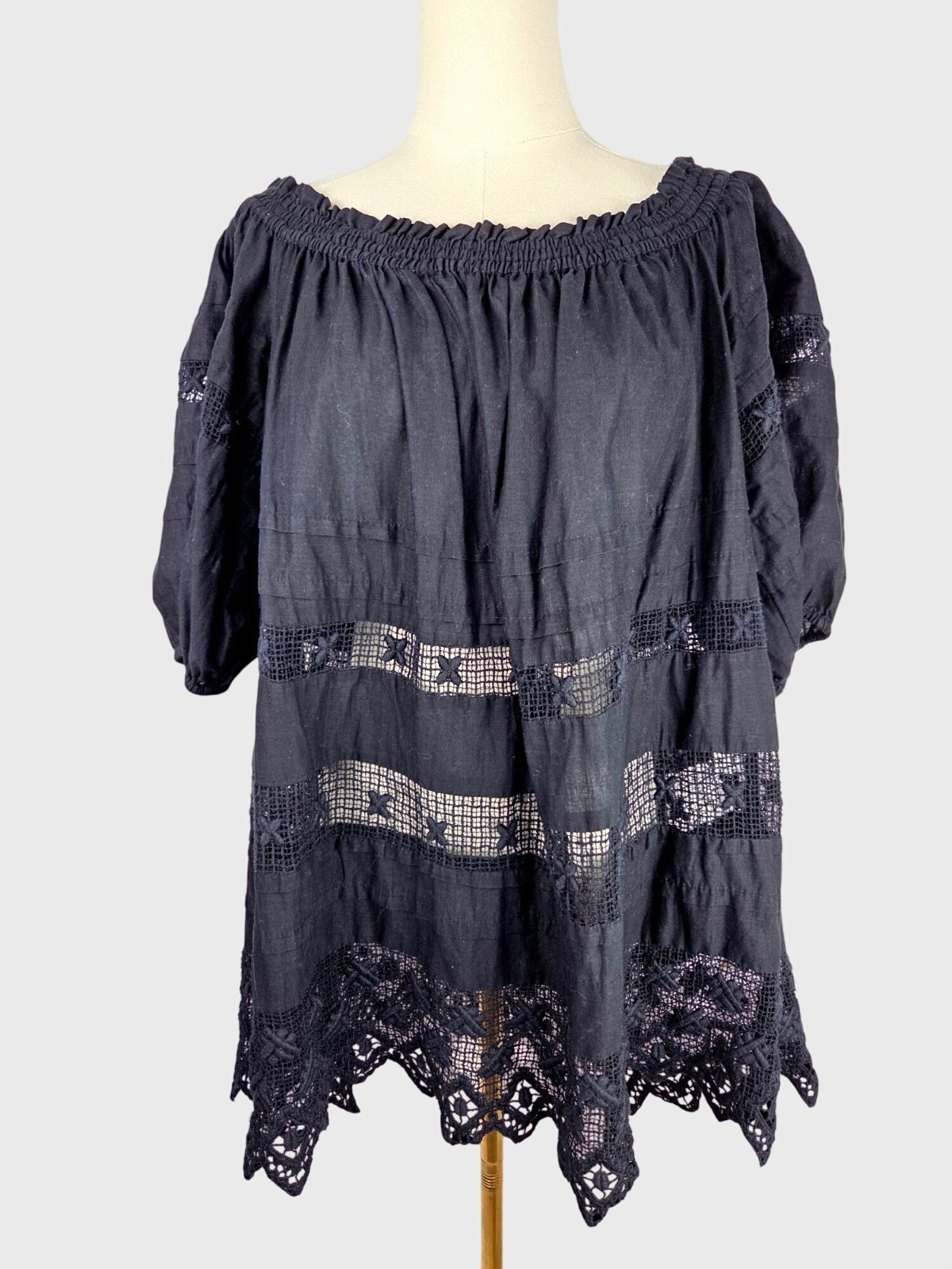 Free People Sounds Of Summer Crochet Tunic Top S Off-Shoulder Black Boho Witchy