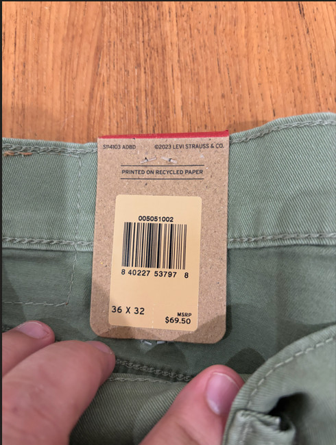 Levis 505 Jeans Men Stretch Regular Fit Zip Olive 36×32 98% cotton