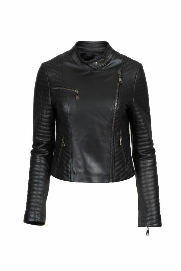 Womens Black Leather Jacket Genuine Lambskin Biker Jacket Custom S M L XL XXL-45
