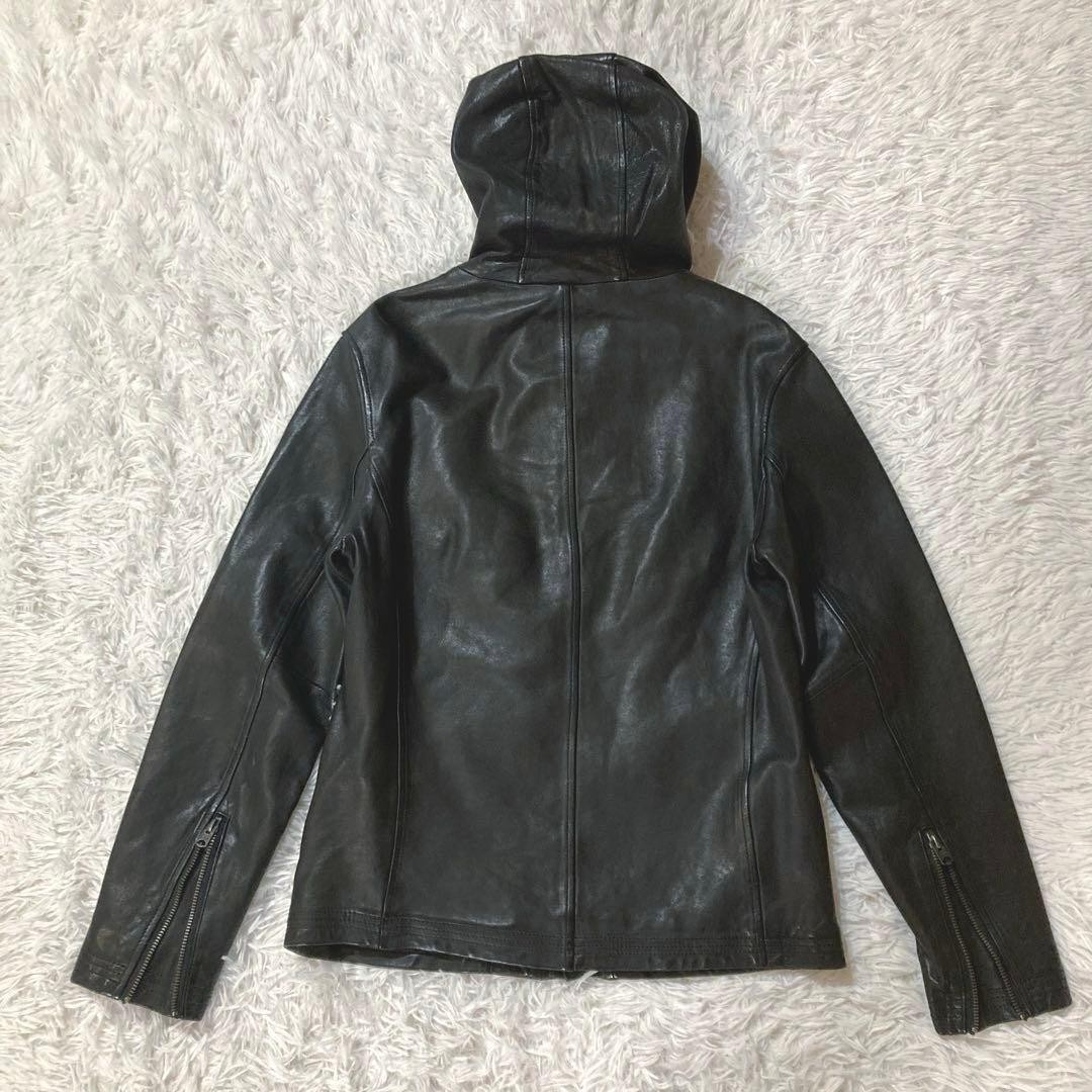 AVIREX Lamb Leather Hooded Jacket Blouson Coat Men Size M Black Genuine