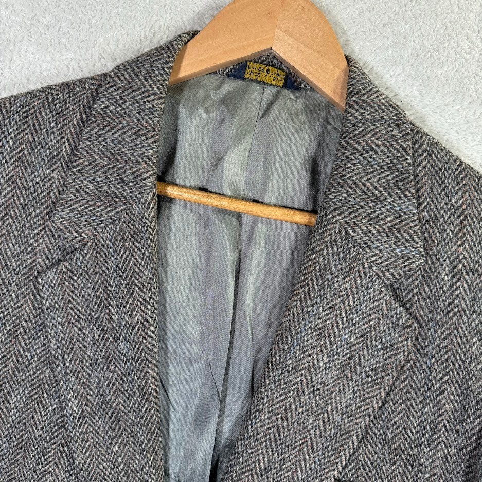 VINTAGE Harris Tweed Men 42R Sport Coat Thick Grey Herringbone Scottish Wool USA
