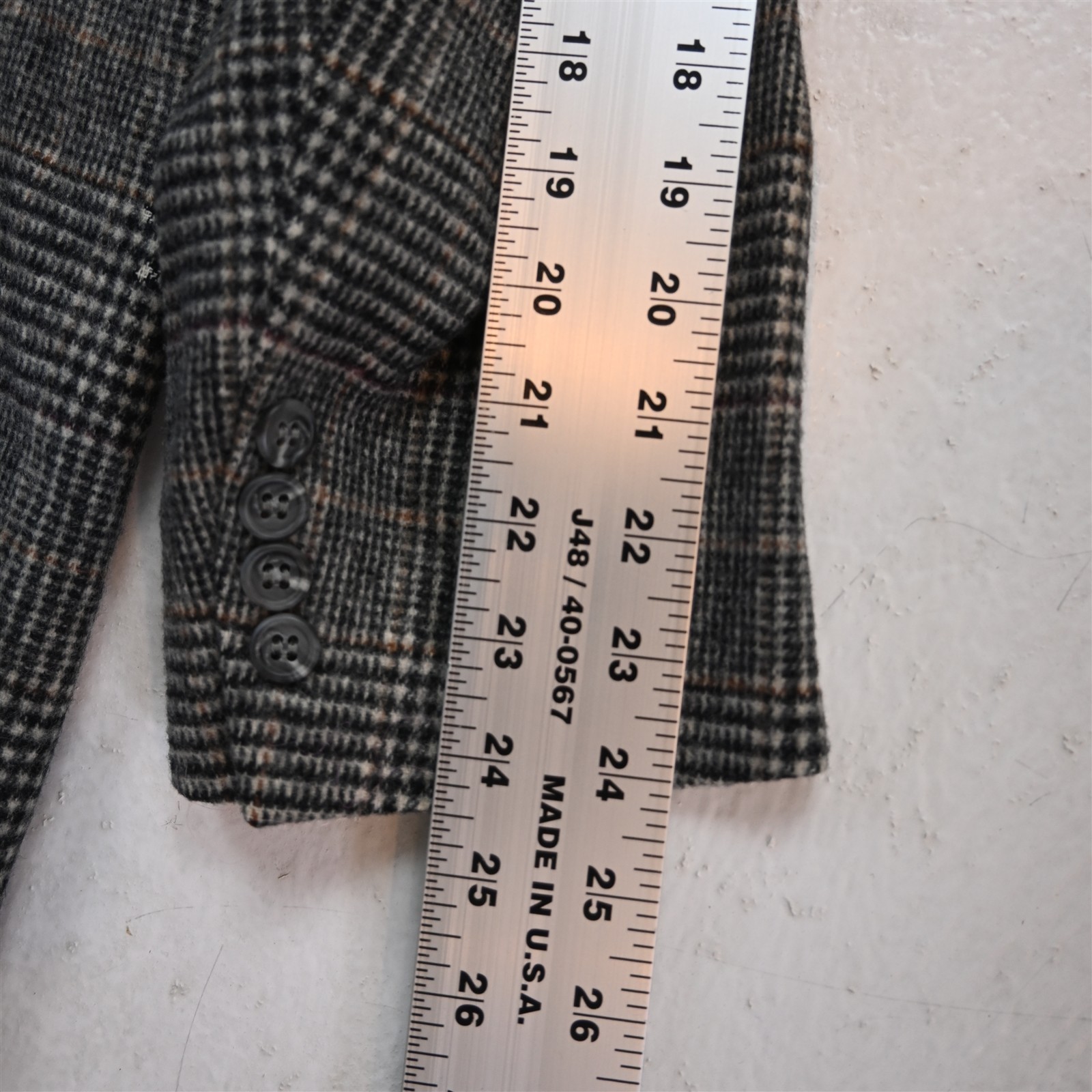 Vtg USA 42R Gray Glenn Check 100% Wool Thick Flannel Blazer Jacket Sport Coat