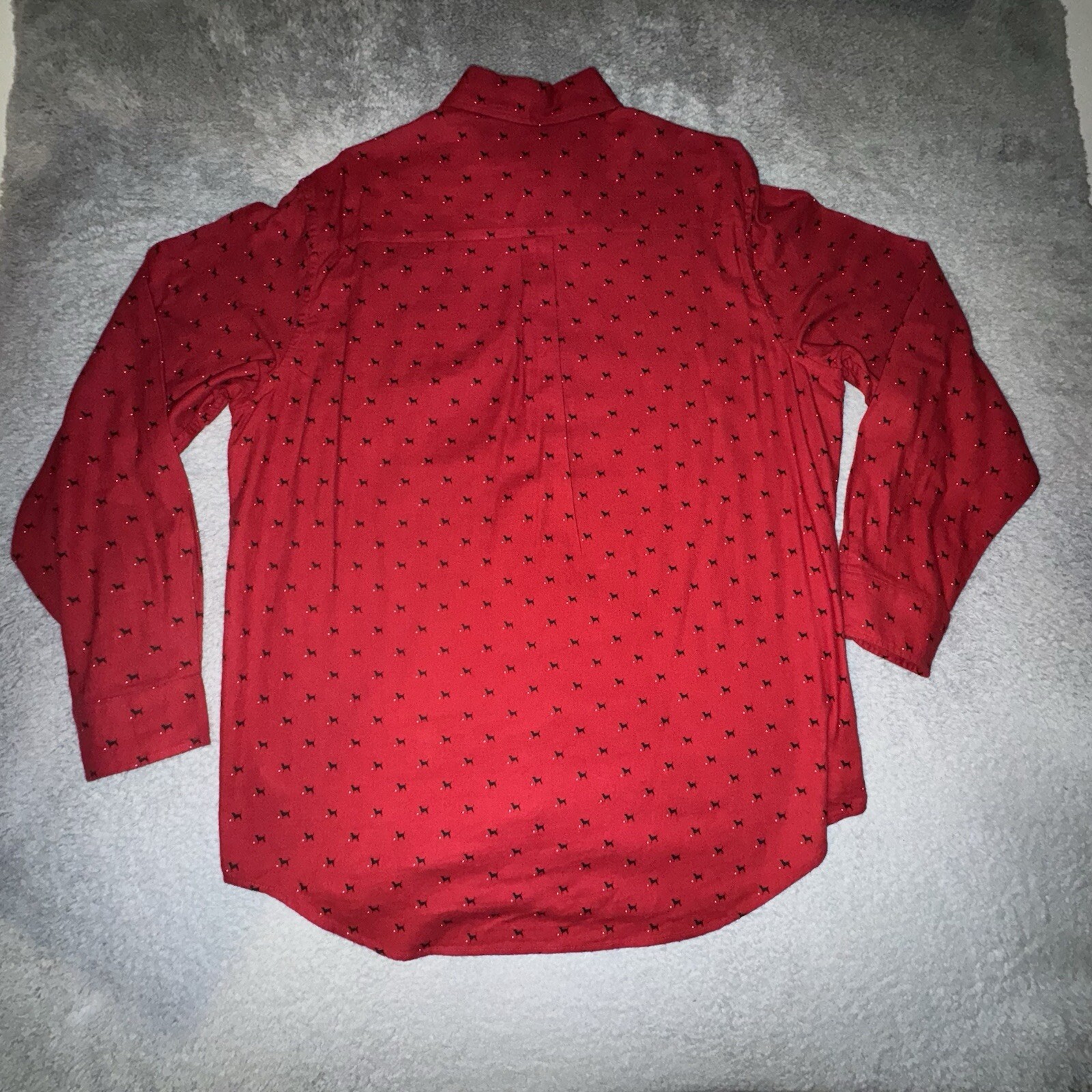 Chaps Shirt Mens XLT XL TALL Red All Over Dog Print Button Up Long Sleeve Preppy