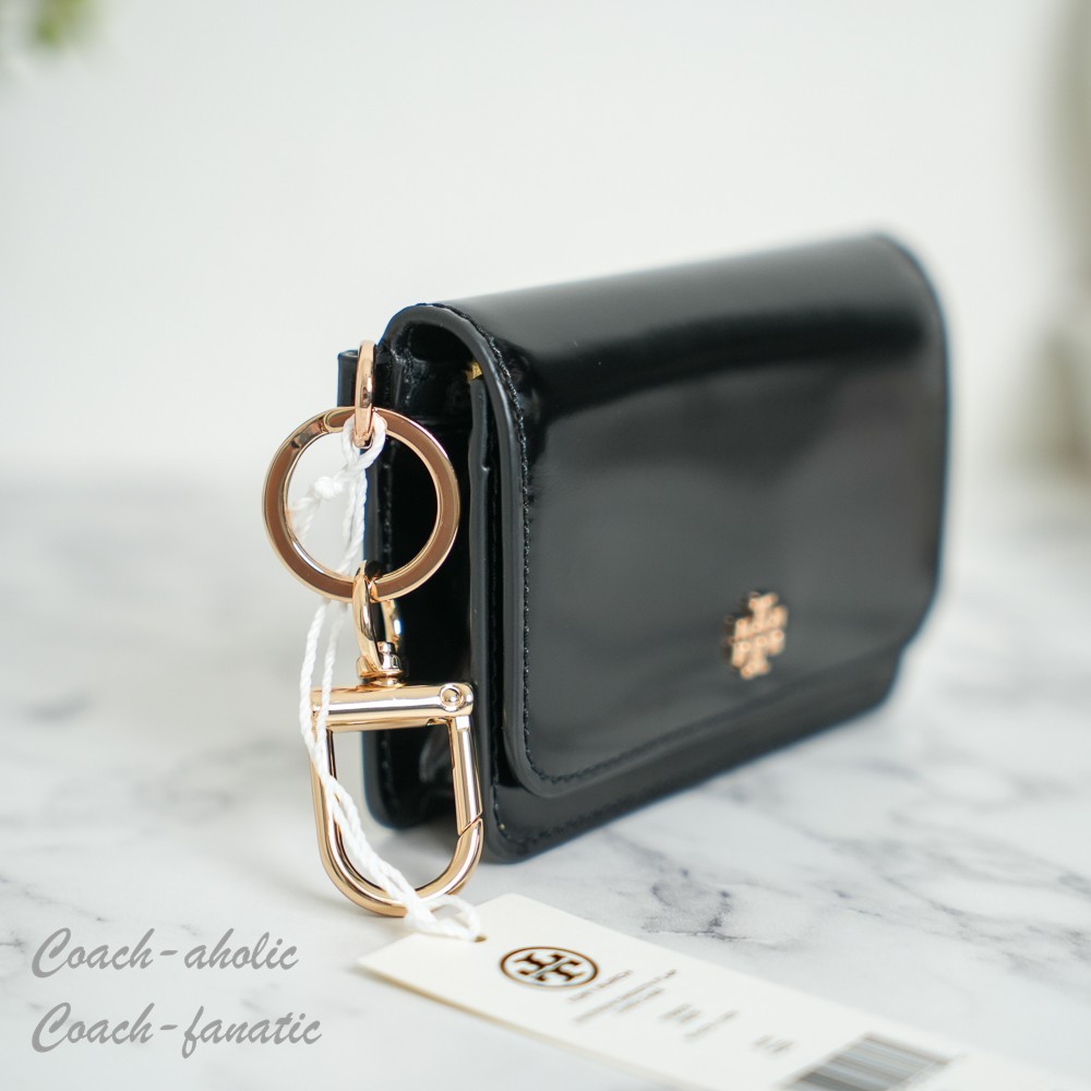 Tory Burch Emerson Smooth Leather Flap Card Case 176972 Black NWT