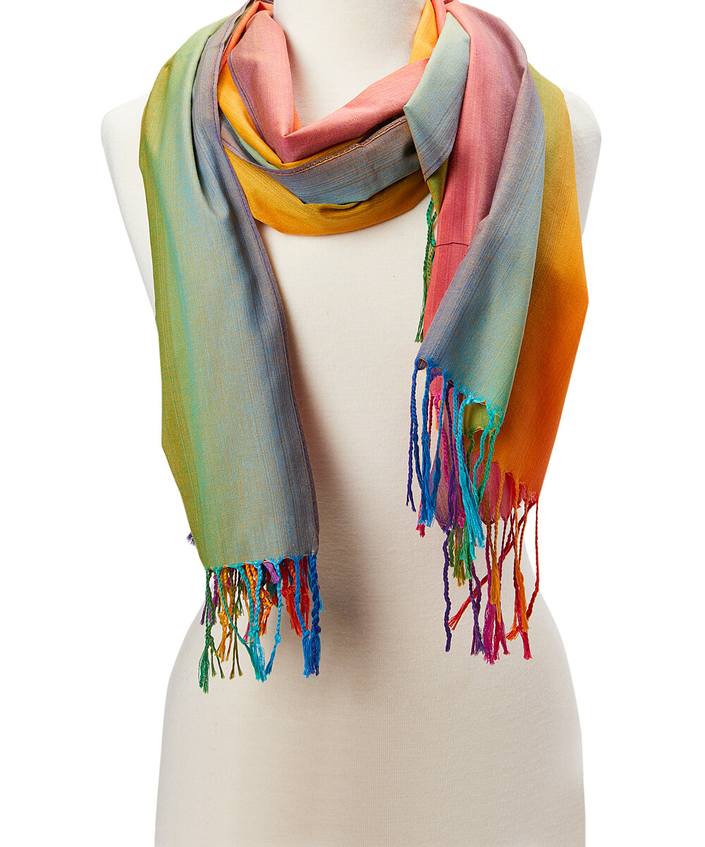 Women Multicolor Scarf Jewel Ombre Lightweight Scarves Girls Tasseled Shawl Wrap