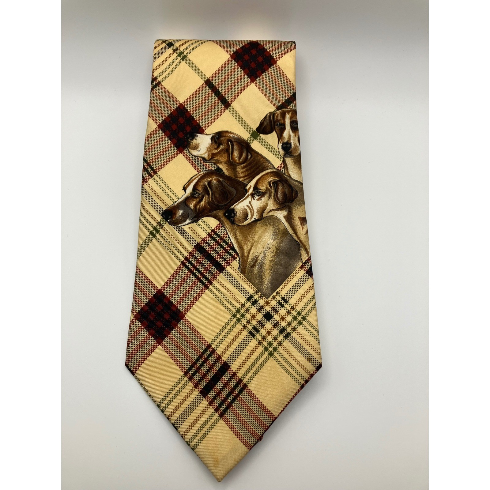 Sporting Colours Alexander Julian Hunting Dog Print Plaid Necktie Outdoor Money