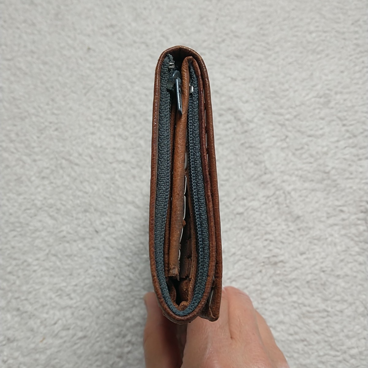 New Artisan Made in Morocco Leather Clutch Bag Wallet Brown Snap Button Ethnic