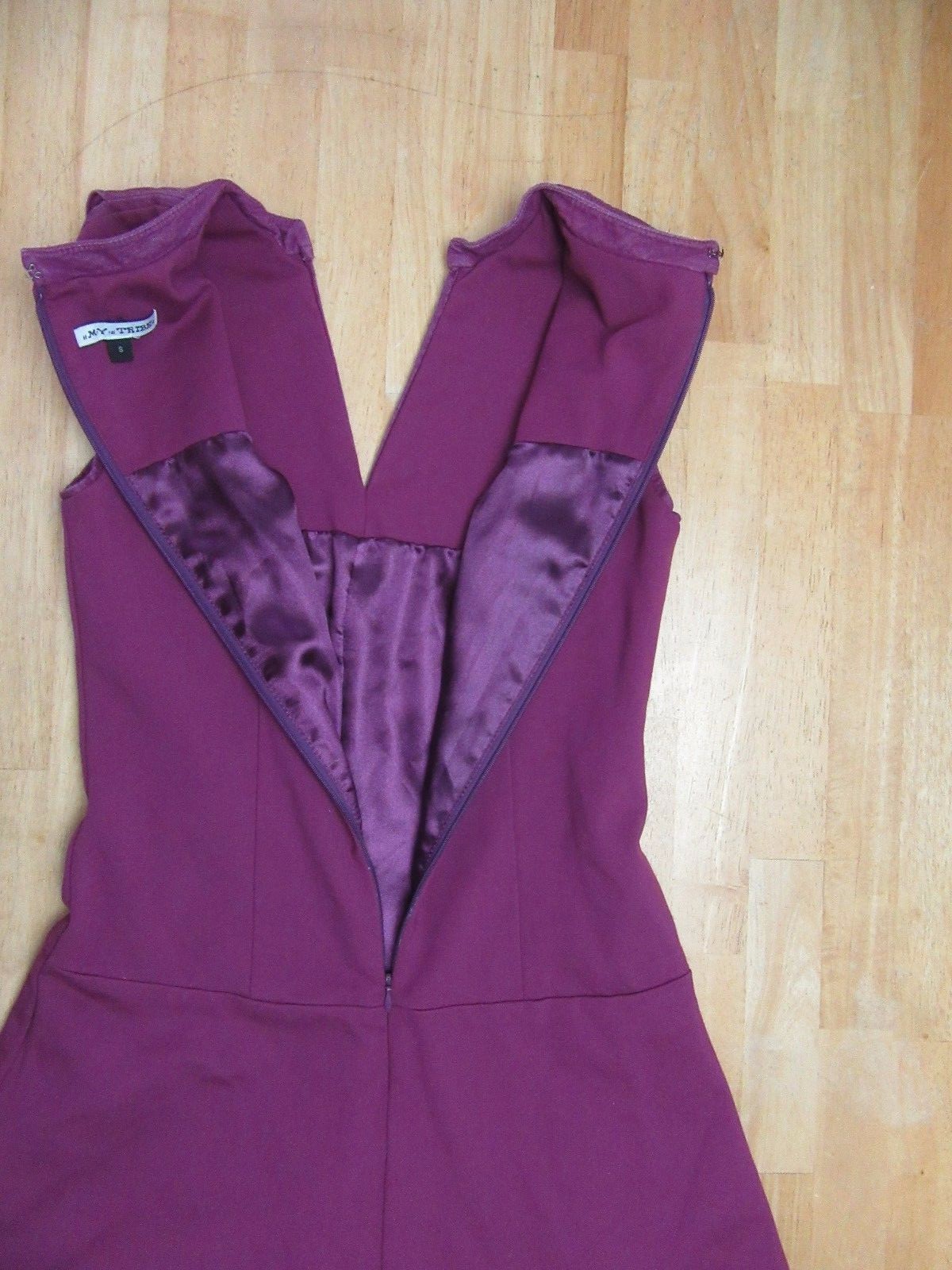 My Tribe V-Neck Real Leather Trim Sleeveless Solid Purple A line Dress Size S