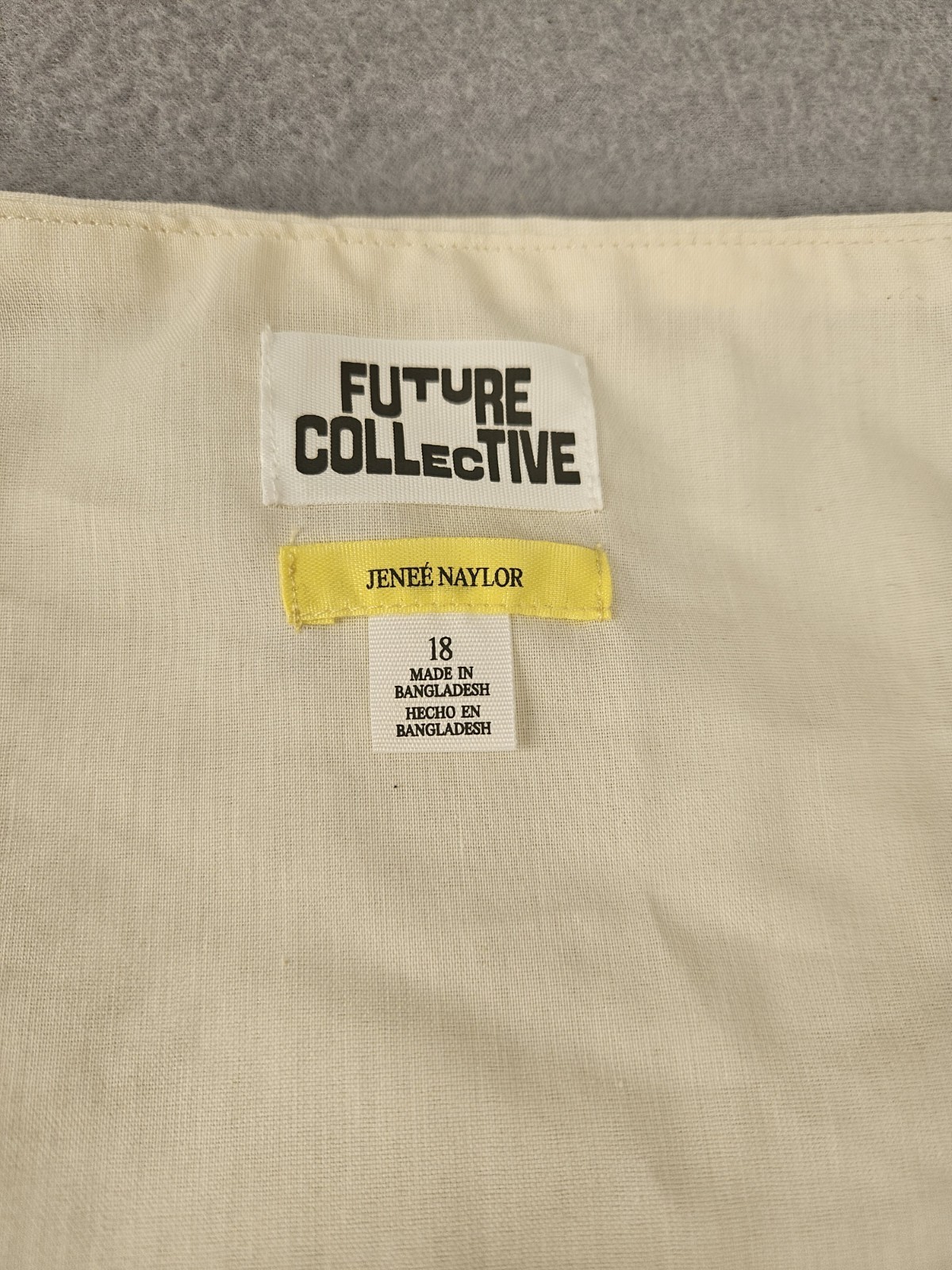 Jenee Naylor Future Collective size 18 cream knee high over shoulder dress