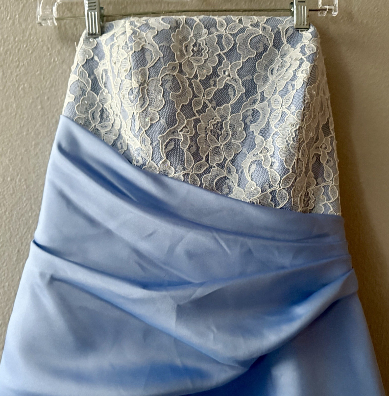 MORI LEE BLUE/WHT. LACE TAFFETA BRIDESMAID/PROM GOWN JUNIORS SIZE 15/16~NWT