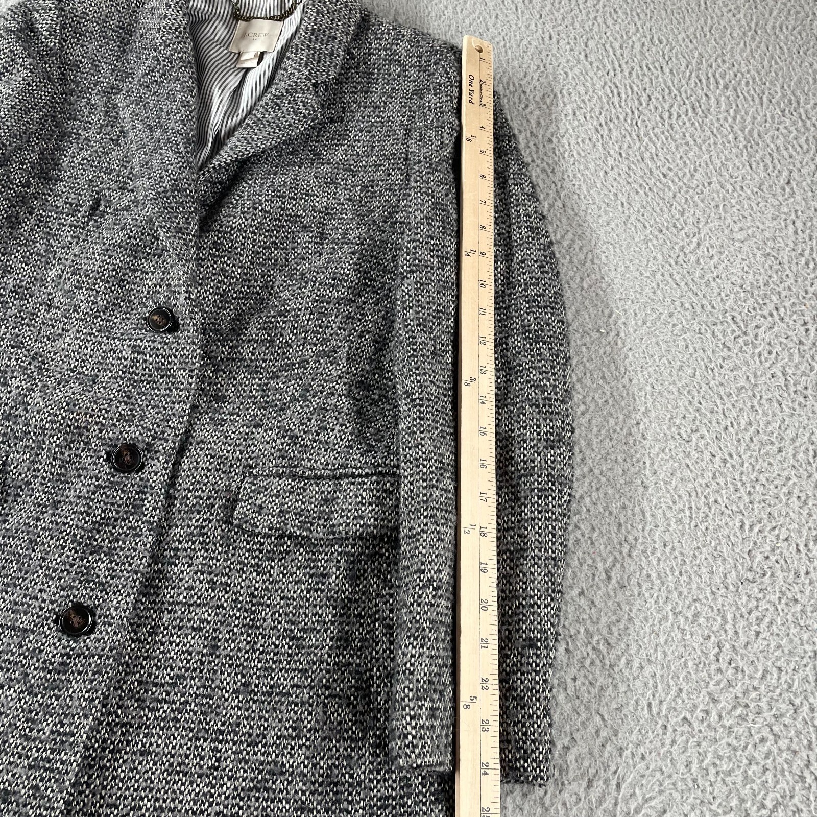 J Crew Factory Tweed Topcoat Coat Grey Black H1493 Size 8 Jacket 3 Button