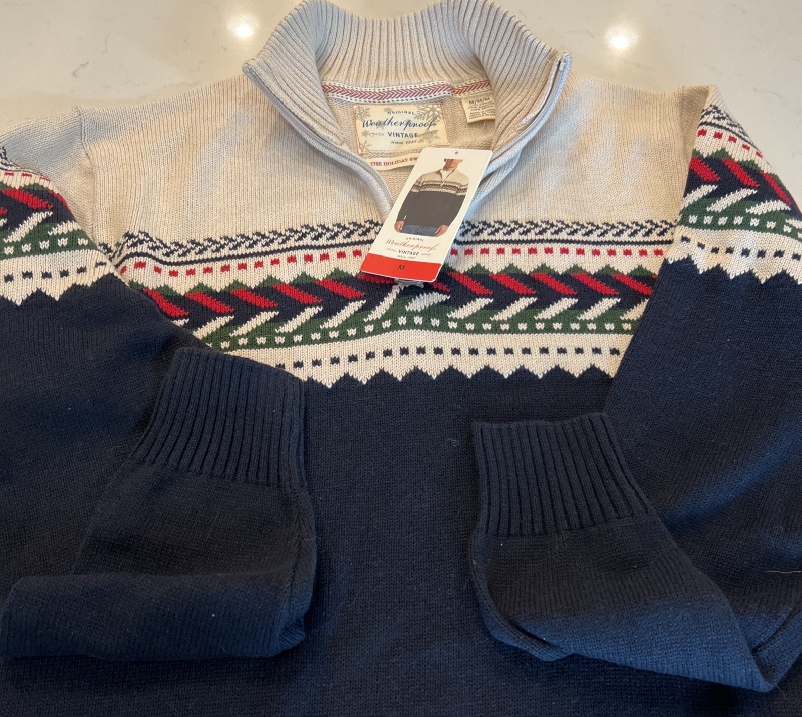 Vtg Original Weatherproof NAVY Nordic Sweater Holiday 100% Cotton Sz M -NEW