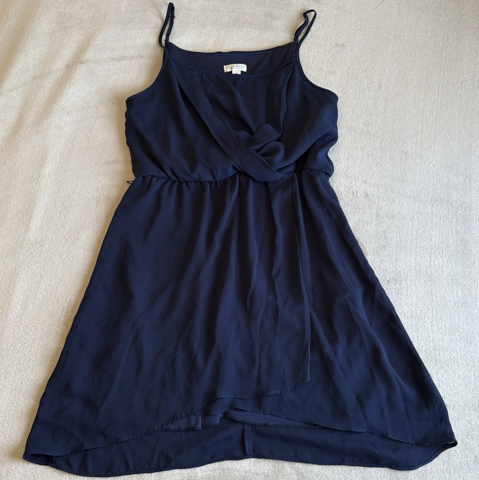 BISOU BISOU Women’s 12 Navy Solid Sleeveless V-Neck Mini Dress Adjustable