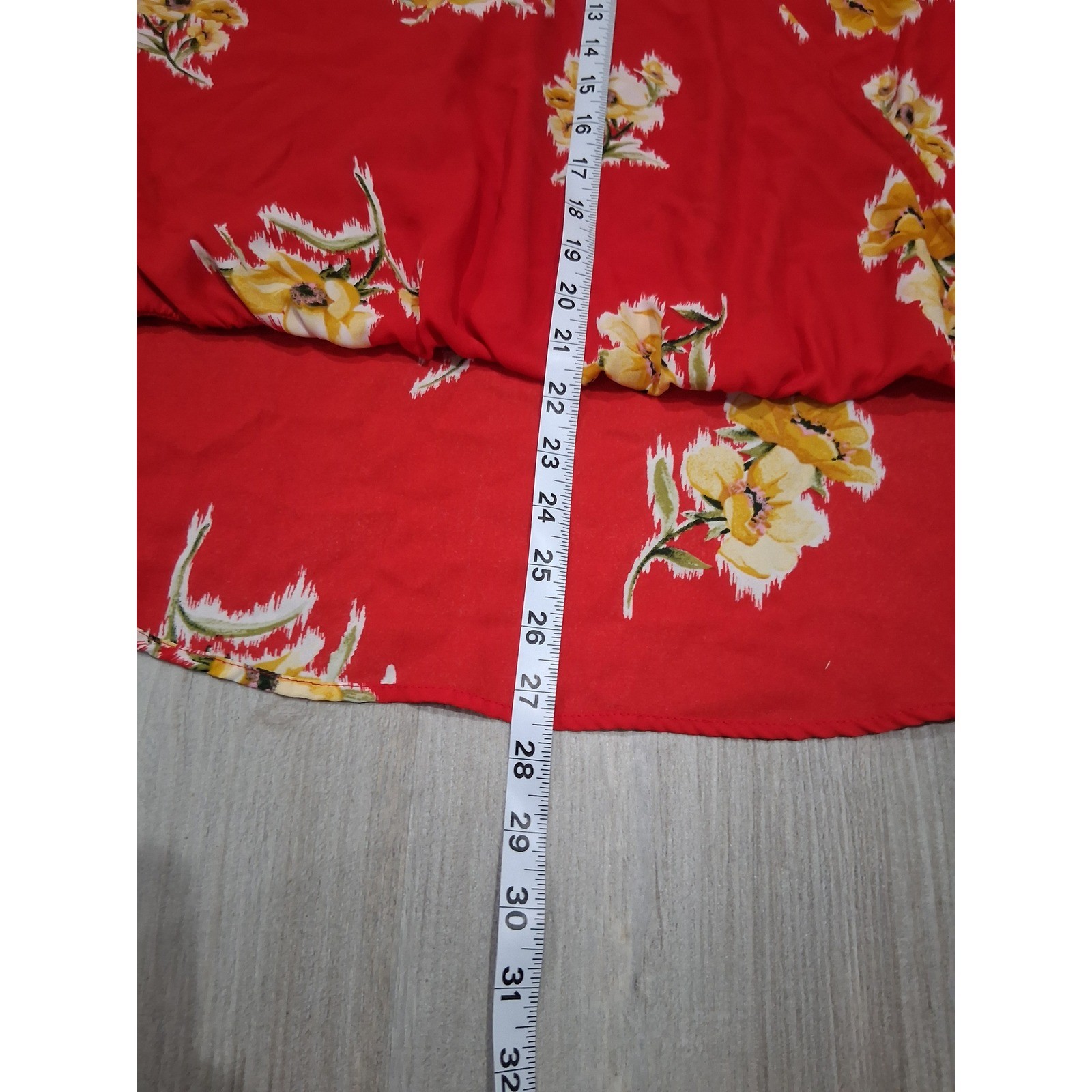 West Kei Womens Red Floral Surplice V-Neck High Low Blouse 3/4 Sleeve Top M/L