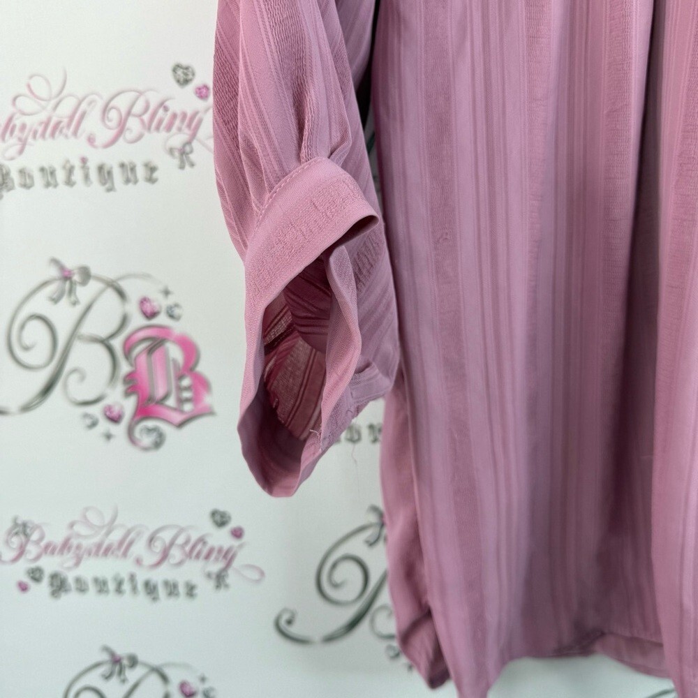 Deep, long sleeve pink keyhole, opening back Chic Mauve Blouse for Women
