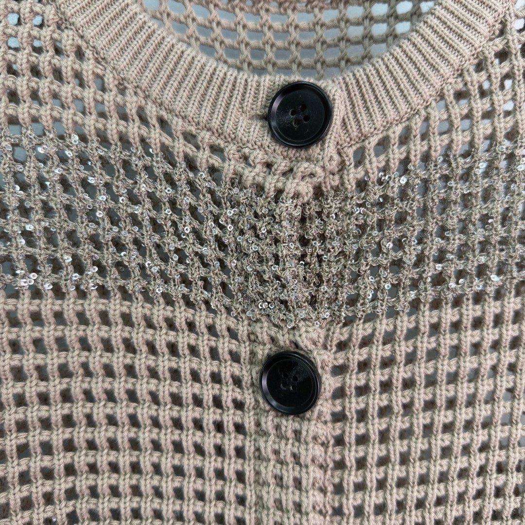 Brunello Cucinelli Women’s Openwork Knit Sequin Short-Sleeve Top, Size S