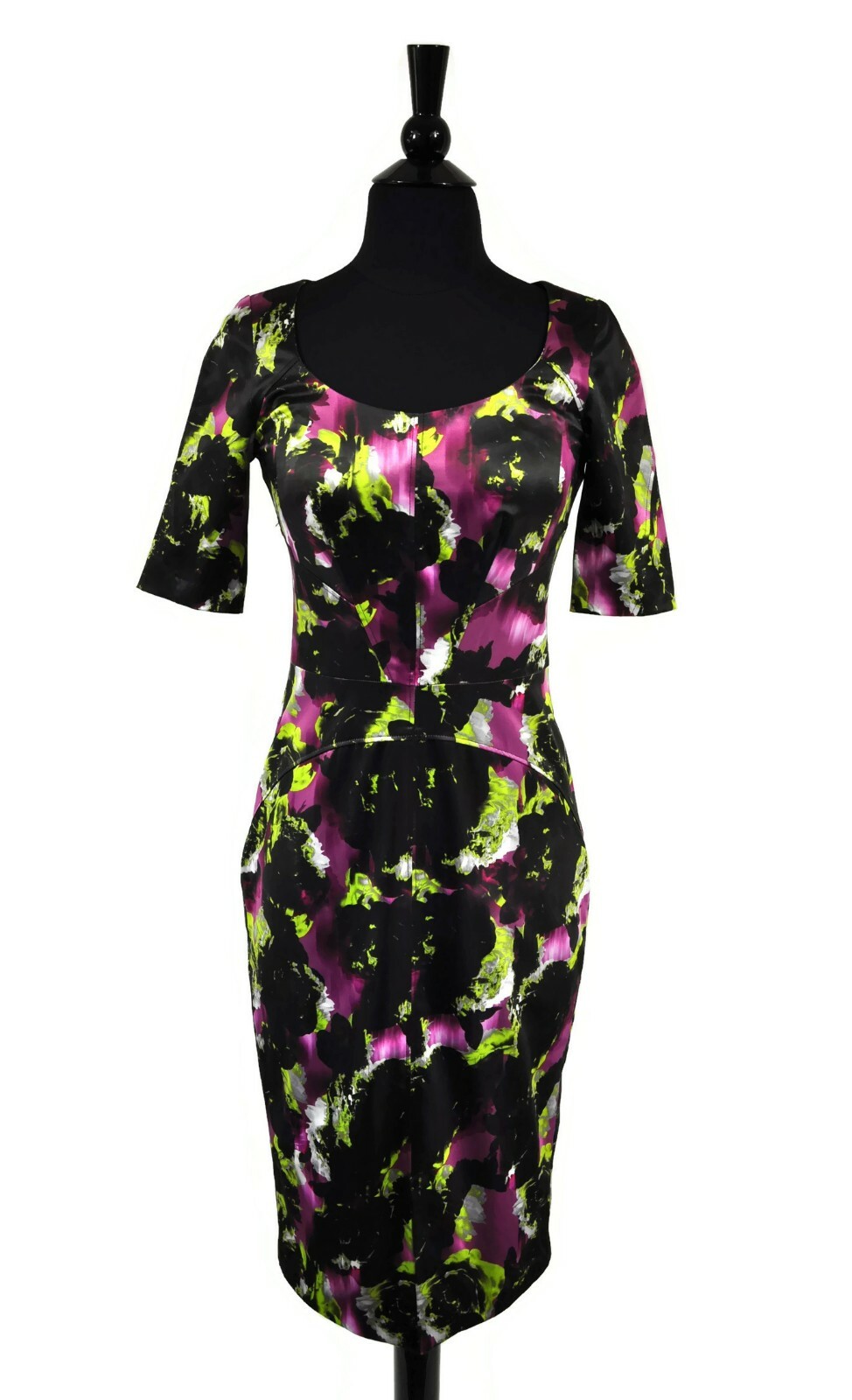 Veronika Maine Black Purple Floral Women’s Midi Sheath Dress Size US 2 AUS 6 
