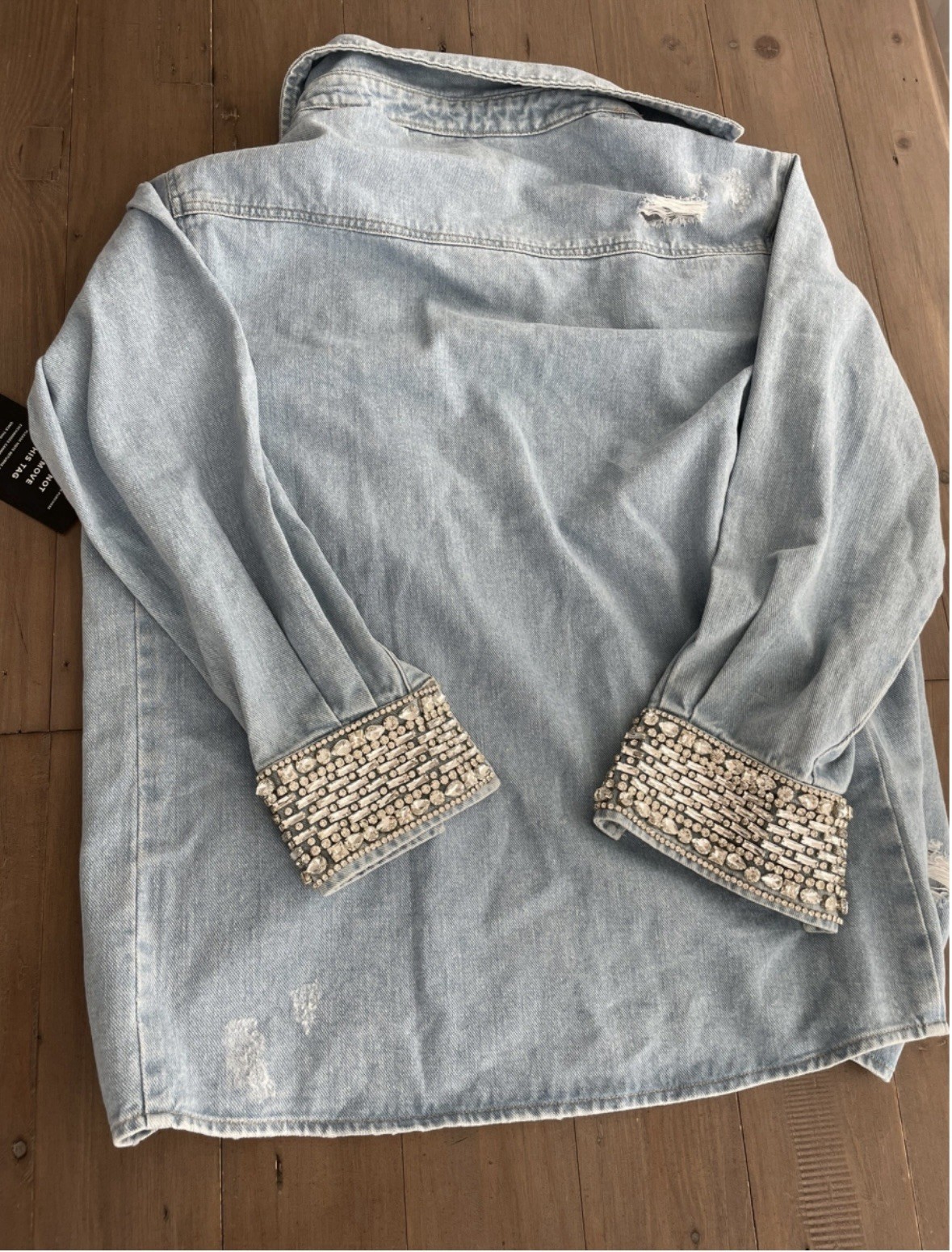 NWT Retrofete Remy Denim Shirt Jacket Top Embellished Crystal Rhinestone Western