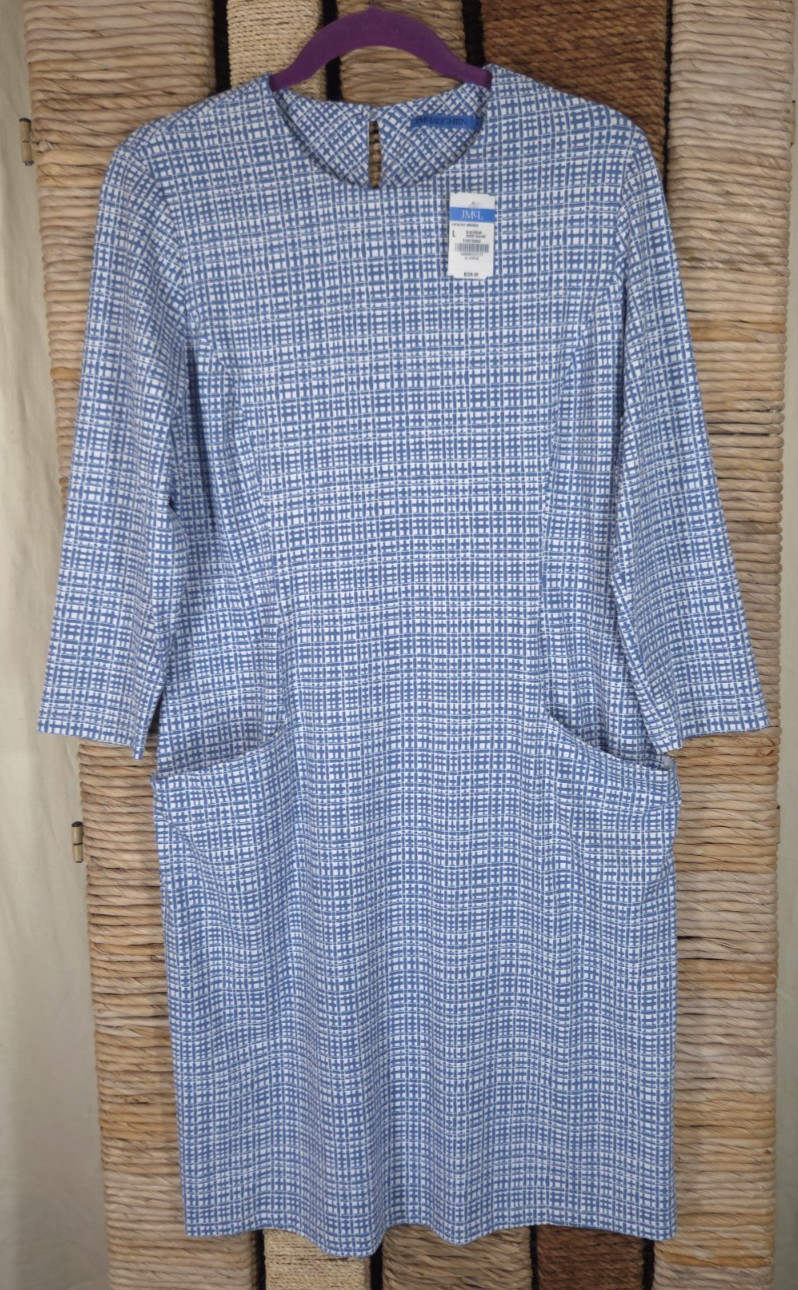 NWT J McLaughlin Size L Catalyst Dress Catalina Cloth Pockets Coastal Blue White