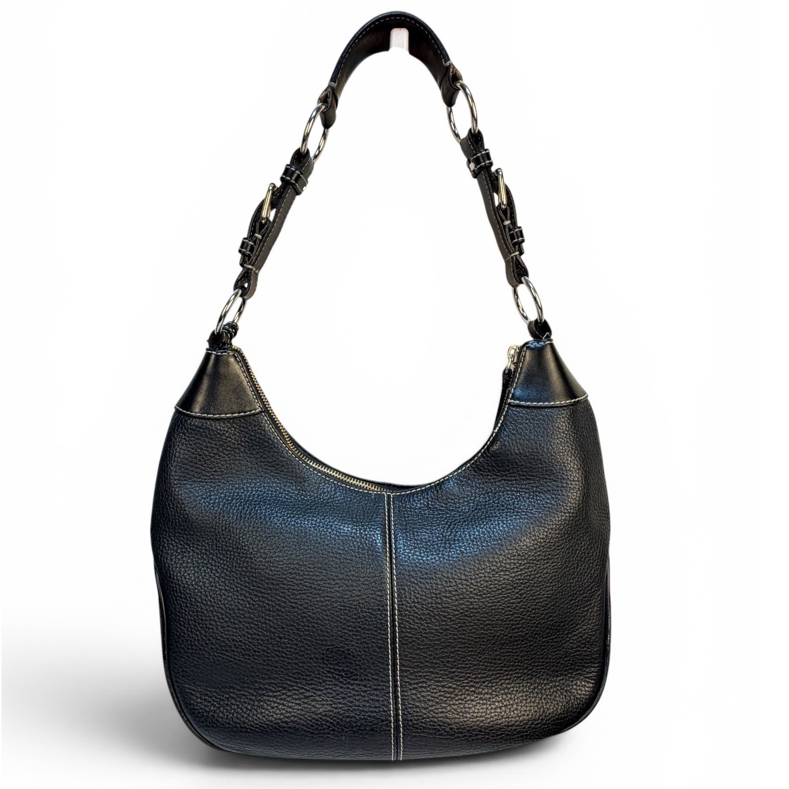 Dooney & Bourke Black All Weather Leather Hobo Shoulder Bag Contrast Stitching