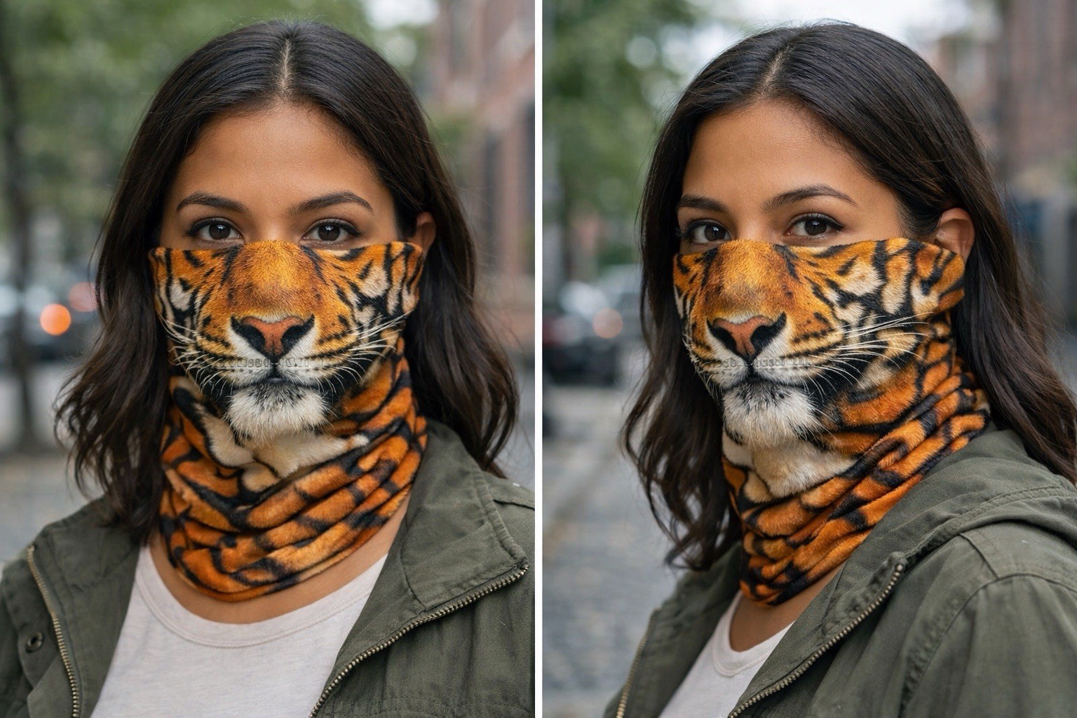Bioworld Tiger Face Neck Gaiter Multifunctional Headwear Tube Bandana Adult 2 PK