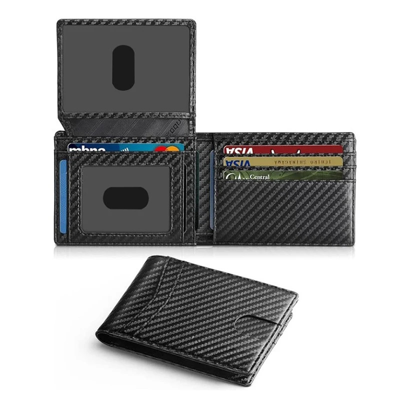 Men’s Wallet Ultra Thin Rfid Leather with ID Window Multi Card Carbon Fiber