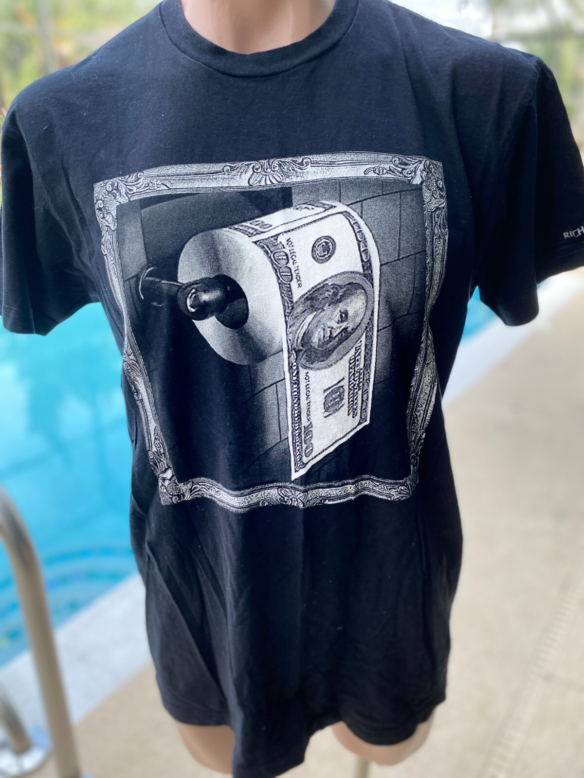 Rich & Rotton Money Toilet Paper Funny T SHIRT Black Mens Cotton size XL
