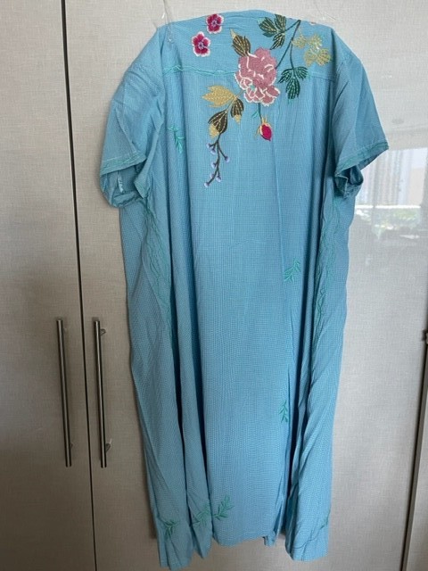 Johnny Was Adele Drape Tunic Dress Plaid Floral Embroidered Flowers Blue NEW
