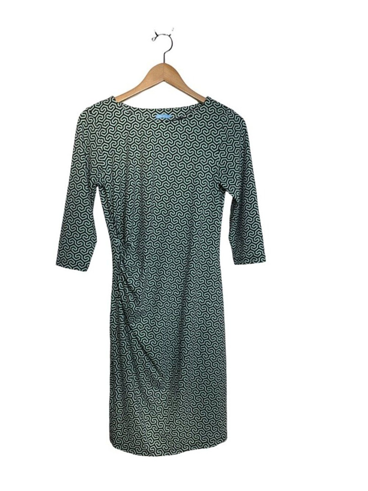 J.McLaughlin Catalina Cloth Ruched Dress Women Small Mint Black Geometric Print