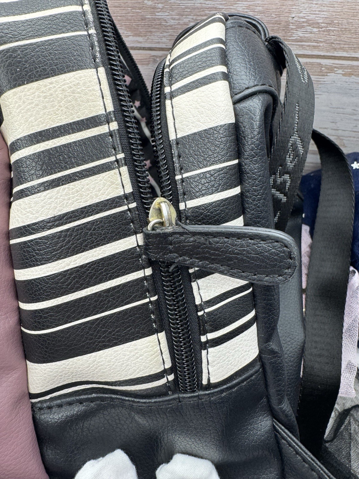 Betsey Johnson Luv Betsey Pink Quilted Heart Mini Backpack Black Striped EUC