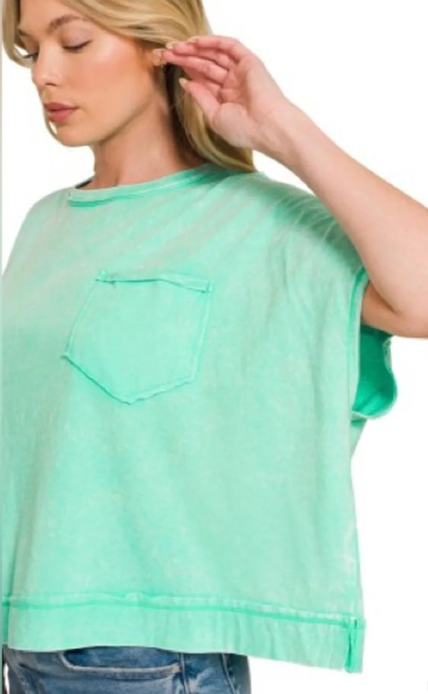 Zenana Mint Whitewashed Top – Size Large