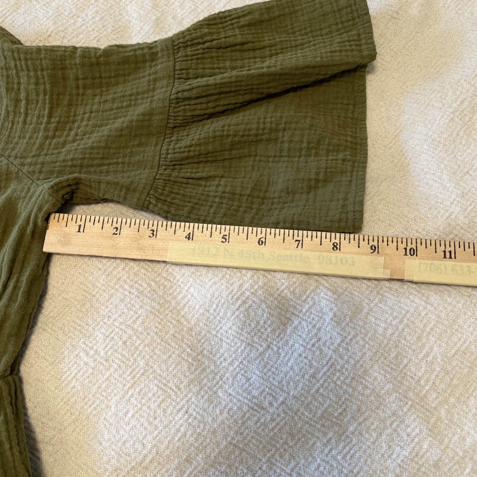 Women’s M Olive Green Cottage 100% Cotton Tiered Elastic Waist Pockets Dress