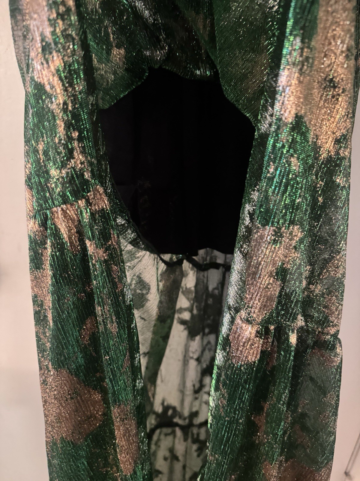 BA&SH Vert Green Gold Bronze Metallic VIANCA Grecian V-Neck Maxi Dress Sz 2 US8