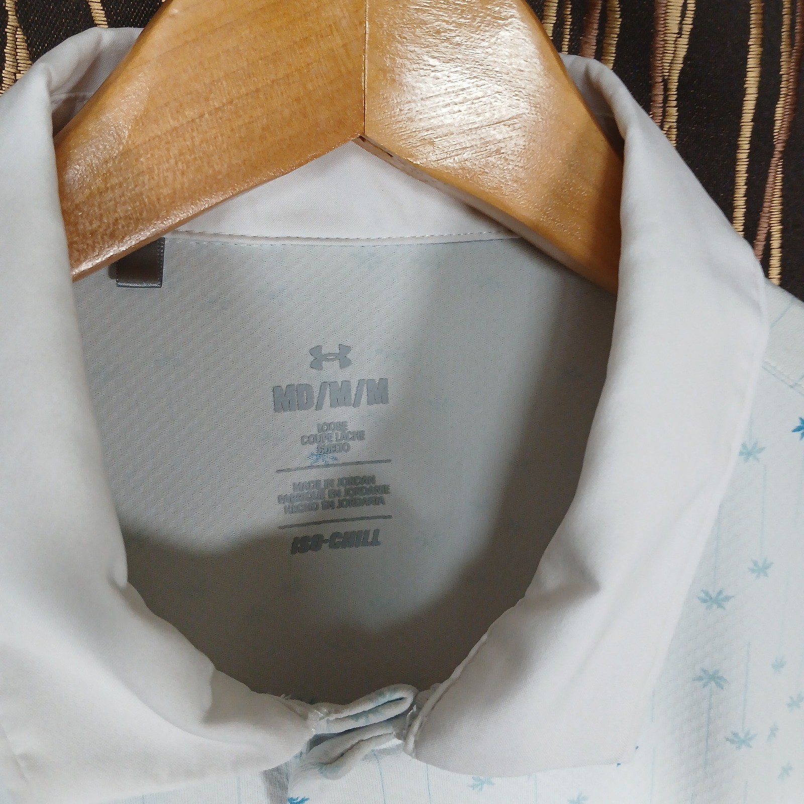 Under Armour Polo Shirt Mens Medium White Blue Iso-Chill Palm Tree UM0945