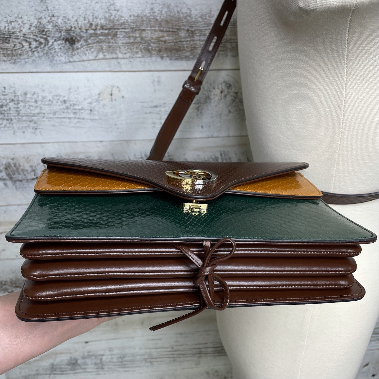 GUCCI Yellow Brown Python Bag Purse Exotic Designer Rare Collector Runway