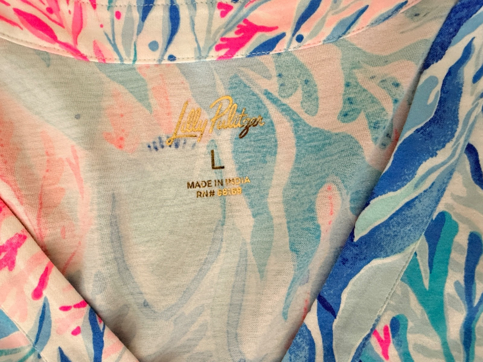 Lilly Pulitzer Sz LARGE Lorina V-Neck Dress in Crew Blue Kaleidoscope Coral- NWT