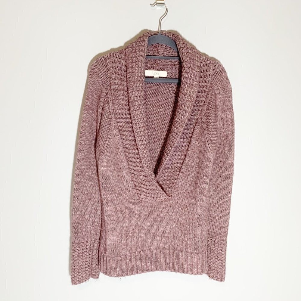LOFT Womens Mauve Alpaca Wool Blend Shawl Collar Pullover Sweater Size M