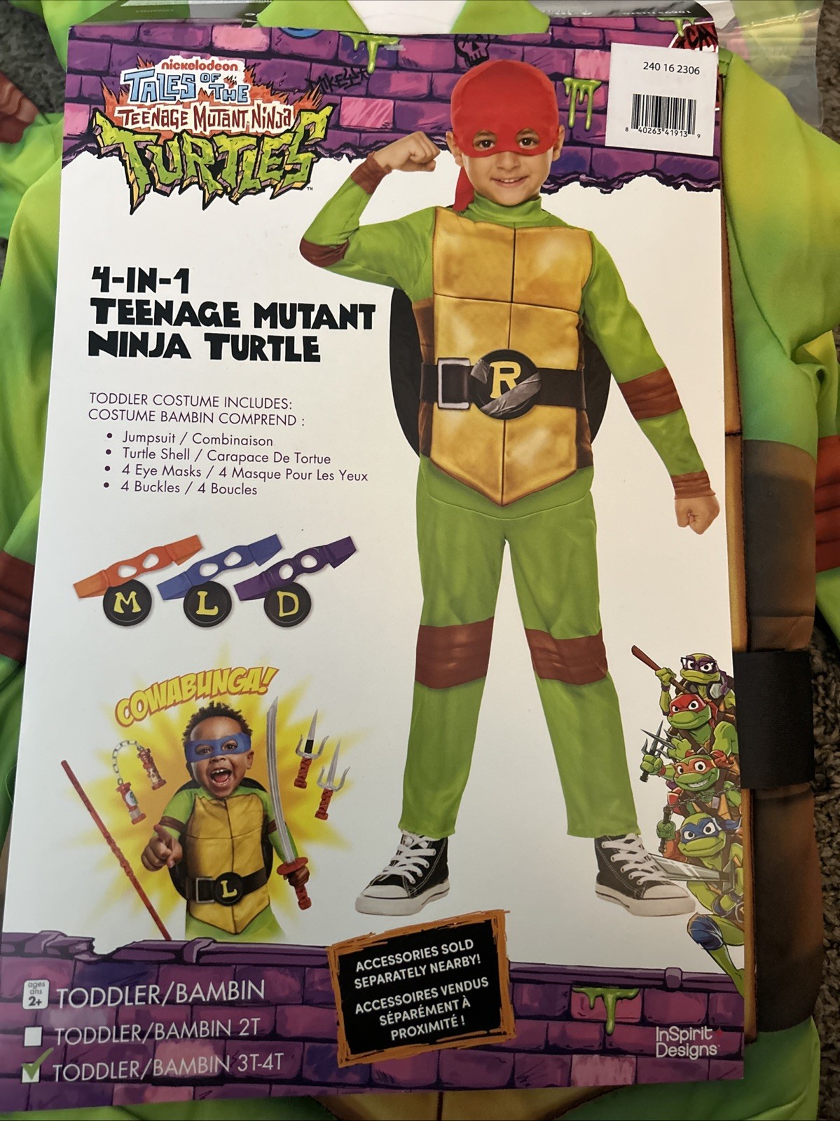 Toddler Teenage Mutant Ninja Turtles TMNT 4-in-1 Costume Set Size 3T/4T