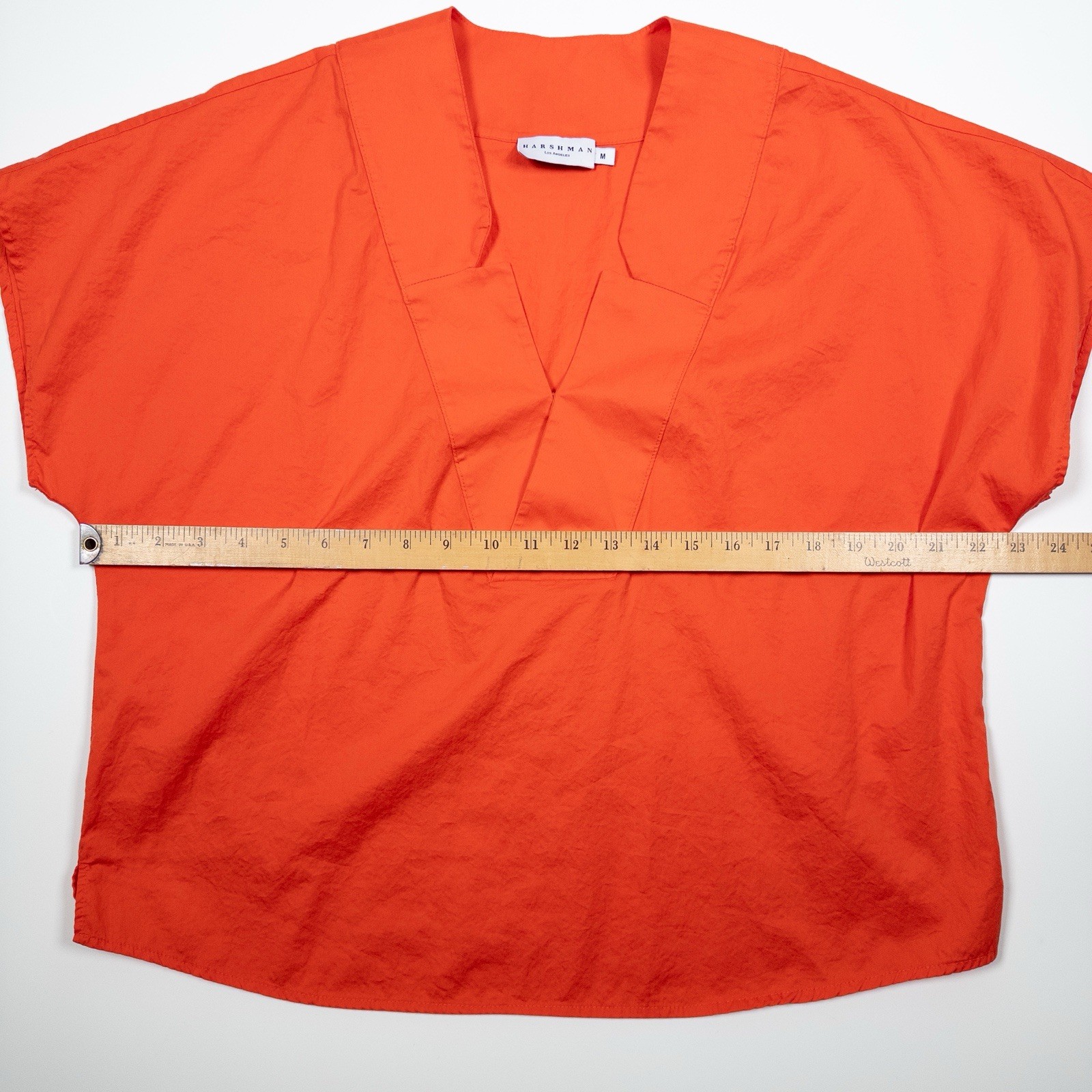 Harshman Los Angeles Orange V-Neck Short Sleeve Blouse Boxy Oversized Top M