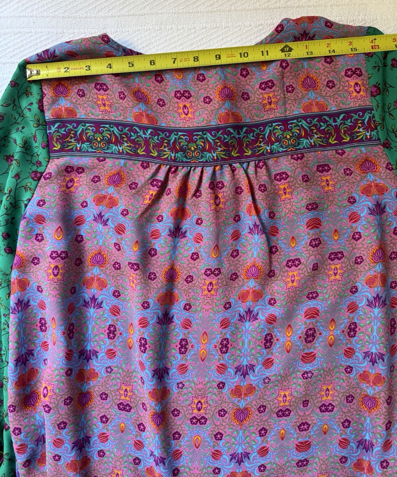 Dalia Women’s Pink Green Floral Mixed Print Peasant Blouse – Sz See Measurements