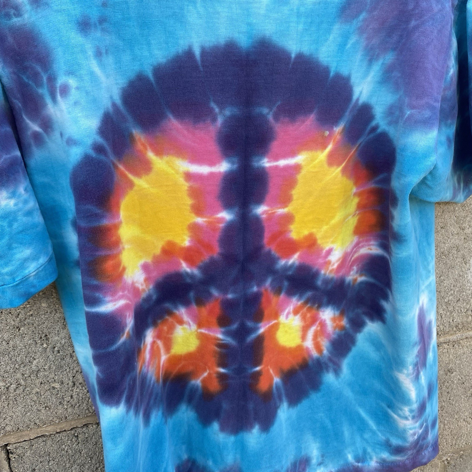Vintage Sundog Peace Sign Tie Dye T Shirt Medium Blue Single Stitch USA Made
