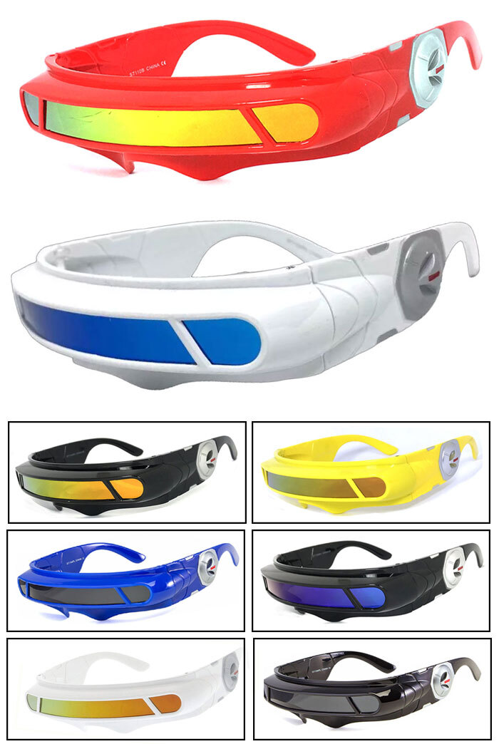 SPACE ALIEN COSTUME Party CYCLOPS Futuristic Robot WRAP SHIELD SUN GLASSES Visor