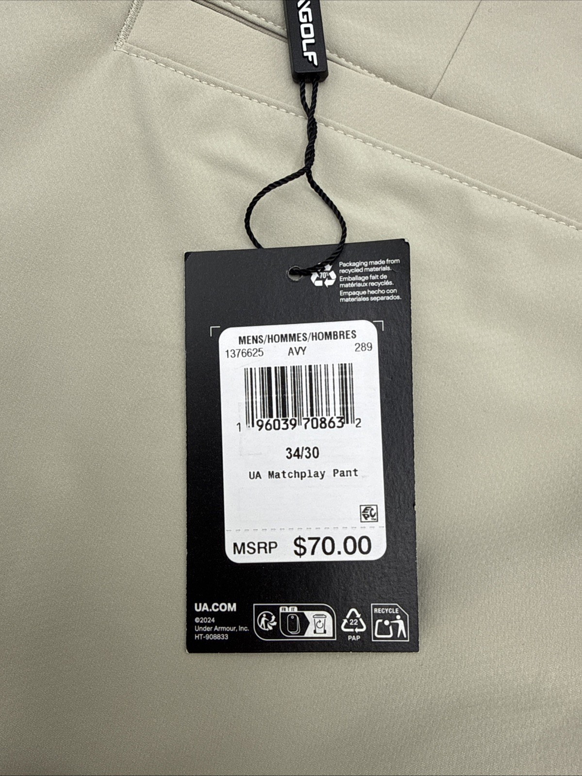 $70 Under Armour Men’s Wicking Tech Golf Pants-Khaki -Size: 34W 30L- New Tags