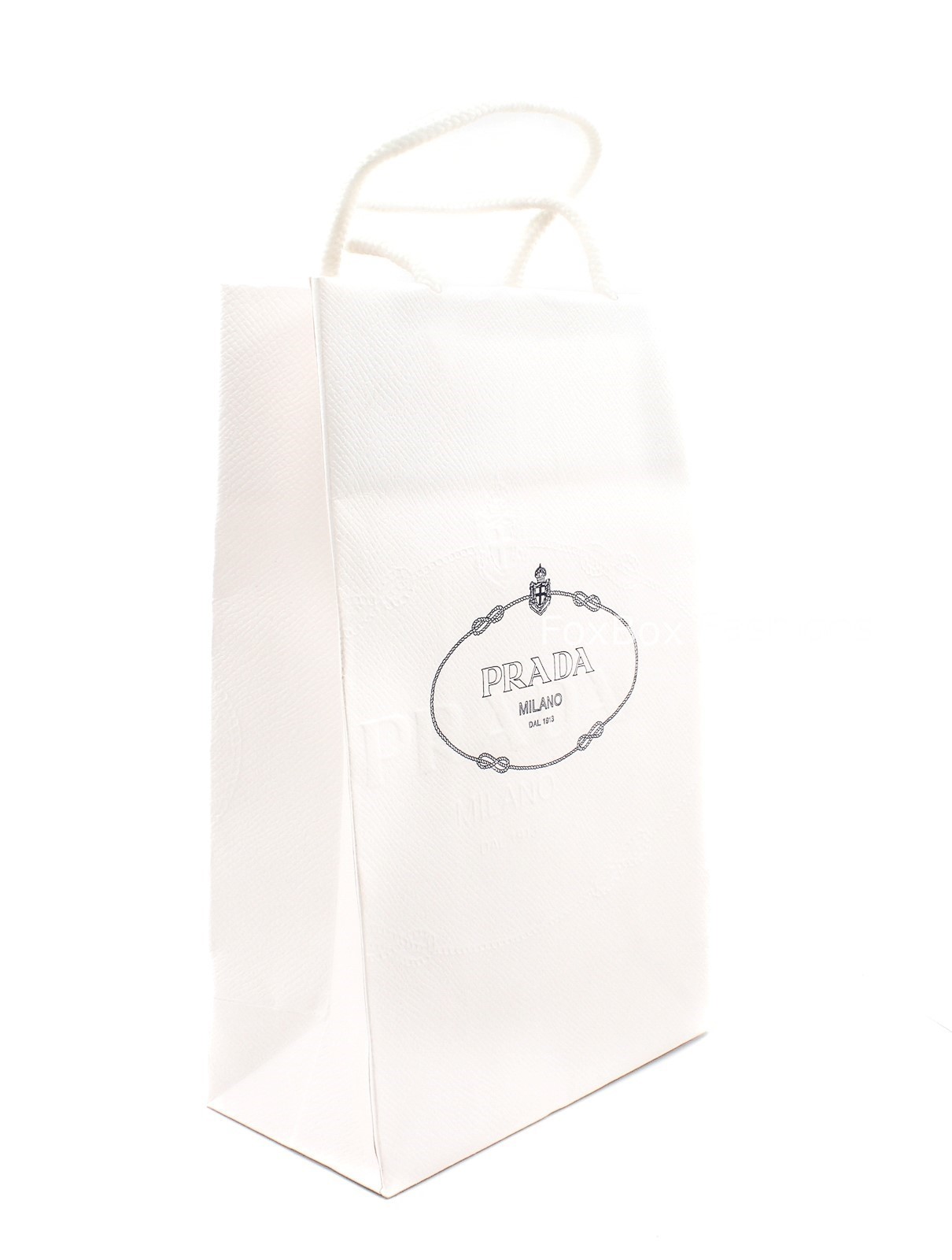 Prada Paper Shopping Gift Bag Embossed White Blue Logo Print 10″ x 6.25″ x 3″