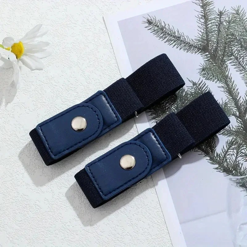 2 Pack No Buckle Elastic Belt Invisible Loop Belt for 2Pcs Brown