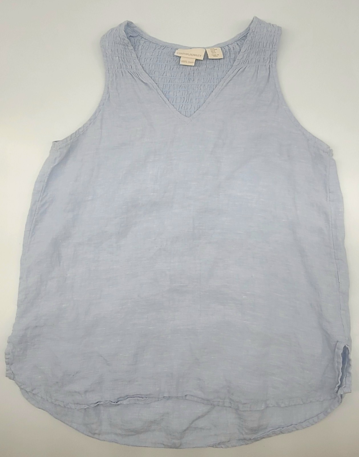 Cynthia Rowley 100% Linen Sleeveless Smocked Tunic Top Light Blue Women’s M