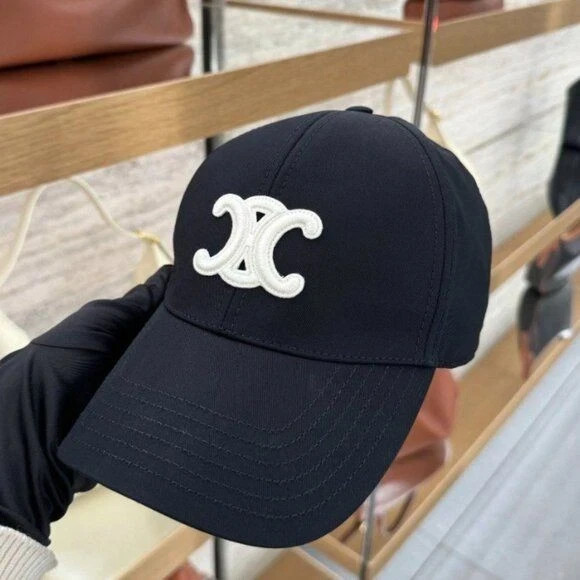 Fashion Celine Logo Embroidered Baseball Cap-Black