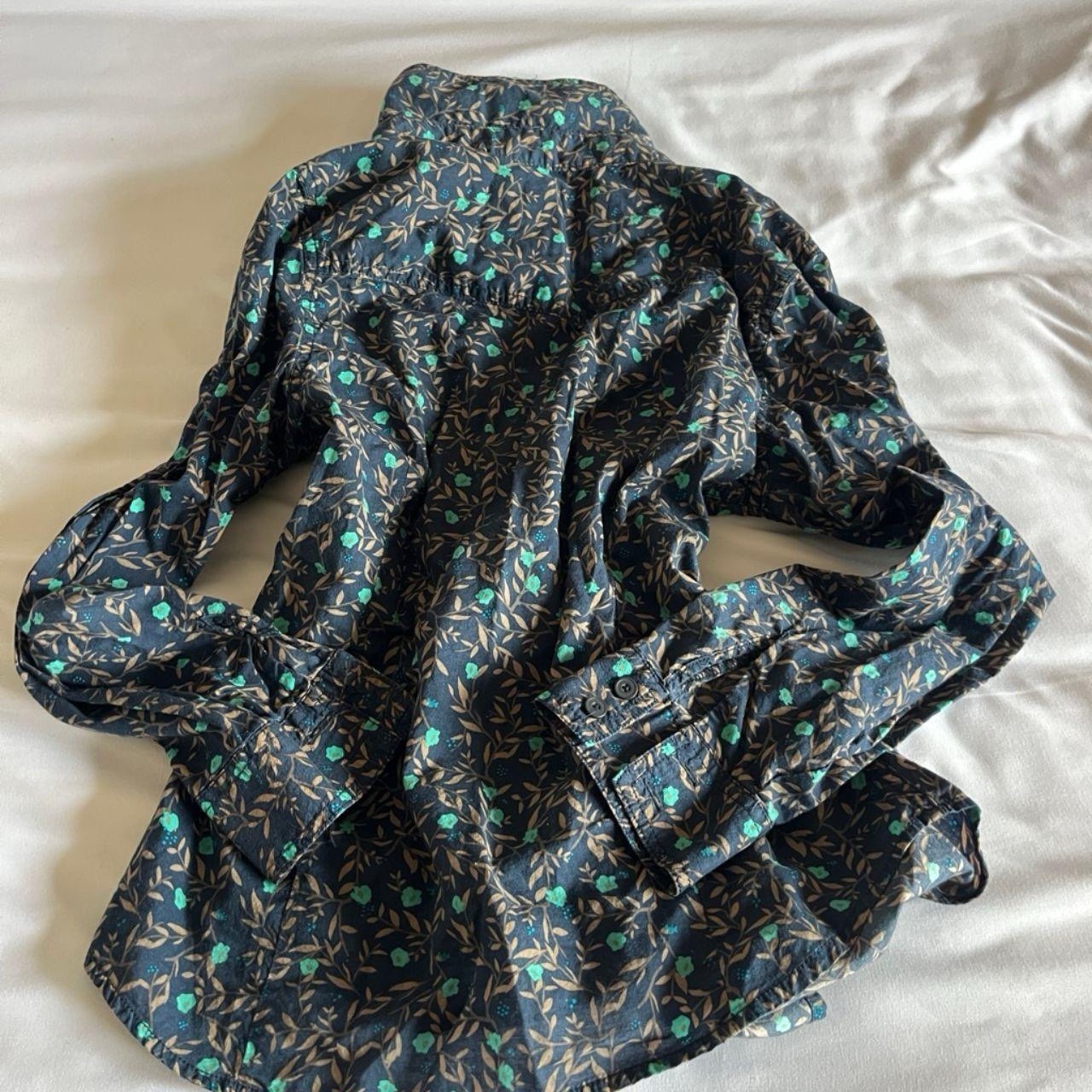 Sonoma Life + Style Size PS Navy Blue & Mint Dark Floral Cotton Button-Up Shirt