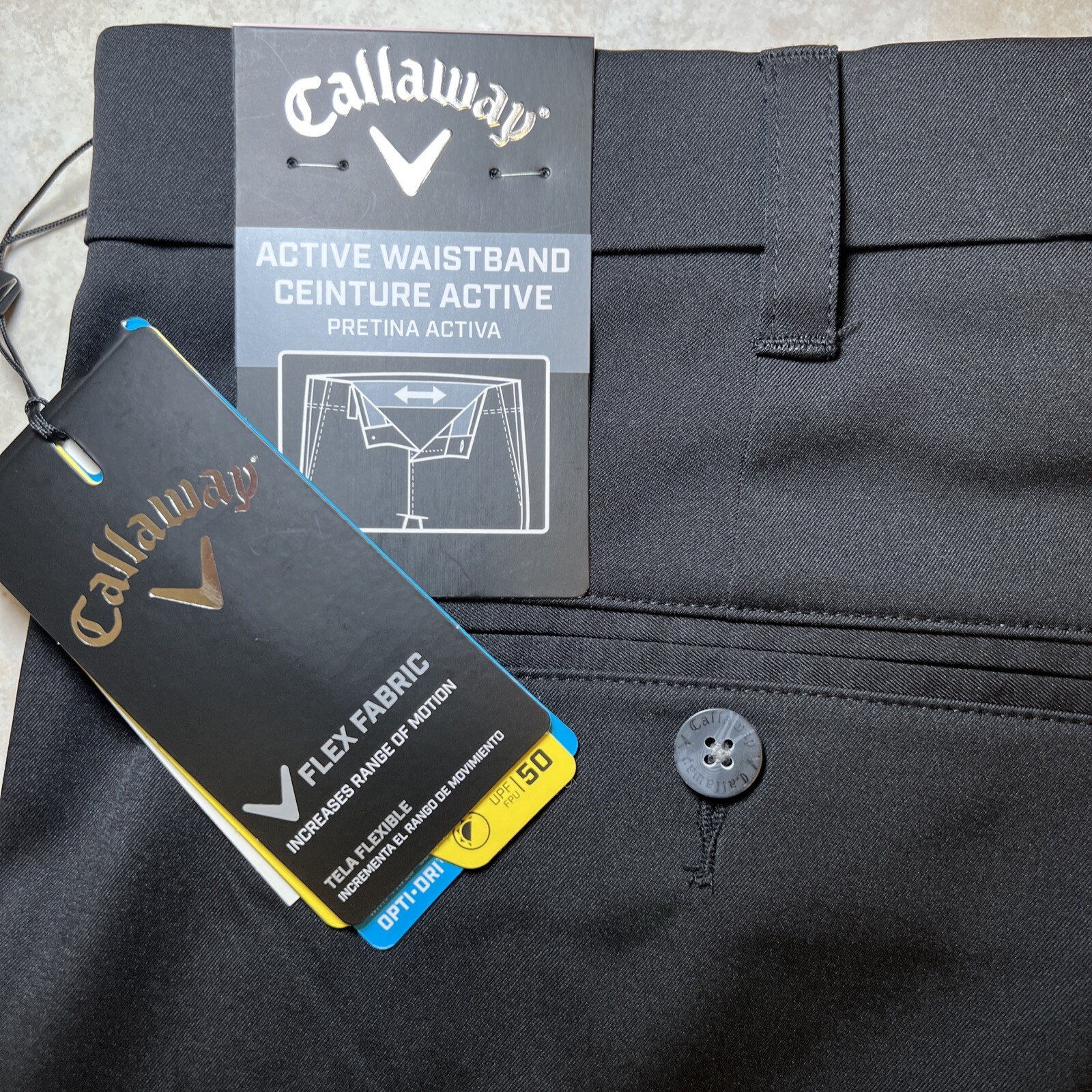 Callaway Stretch Shorts Flex Fabric Opti-Dri Mens 36 Caviar Black UPF 50 NWT