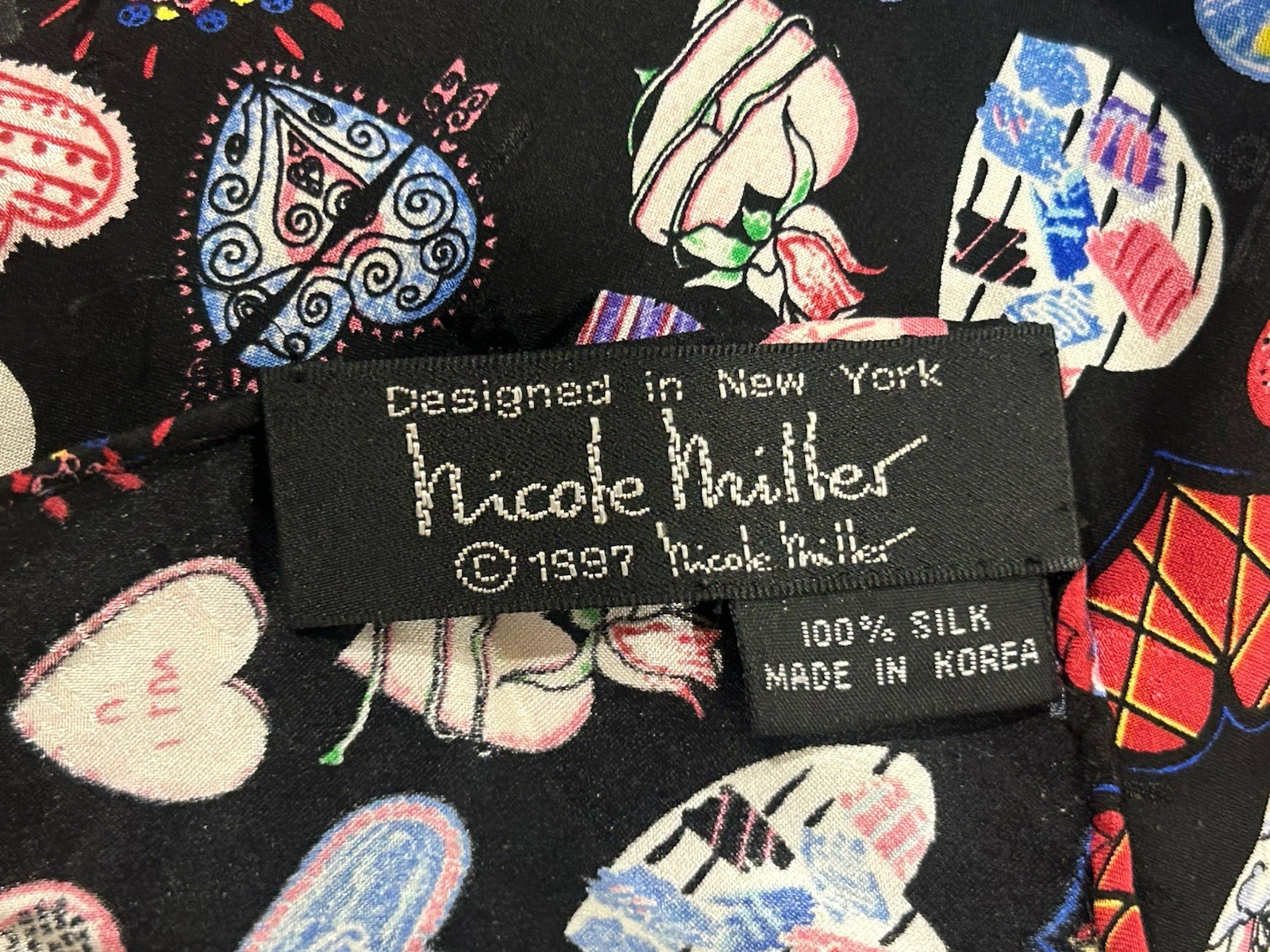 Nicole Miller 100% Silk Heart 42” X 42” Scarf 1997 Designed In New York